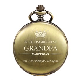 TREEWETO Pocket Watch for Grandpa Men Engraved Pocket Watches with Chain Box for Birthday Father's Day Christmas Bronze