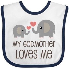 inktastic My Godmother Loves Me Baby Bib White and Navy 230ed