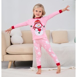 Akyzic Baby Girls Snowman Christmas Pajamas Set Long Sleeve Cotton 2 Piece Pink Sleepwear Children Christmas Jammies Kids Xmas Pjs 5t