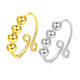 Anxiety Fidget Ring Women Spinner Rings Anxiety Fidget Ring Anxiety Ring with Beads Stress Relief Ring,Spinner Ring,2PCS