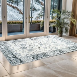 Area Rug Indoor Vintage Rugs Soft Fuzzy Shaggy Carpet Distressed Accent Rug Non-Slip Non Shedding Rug for Dining Room Living Room Bedroom Office (3x5Feet, Dark Grey)