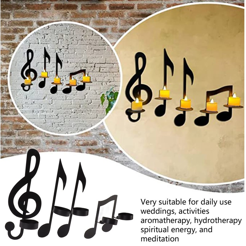 4Pcs Unique Iron Black Music Note Wall Sconce Candle Holder