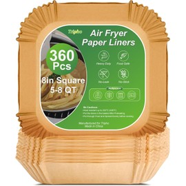 360 Pcs 8” Square Unbleached Heavy Duty Air Fryer Paper Liners Disposable, Non-Stick & Non-Leak Parchment Paper Liners for Airfryer Basket, Deep Fryer Parts & Accessories