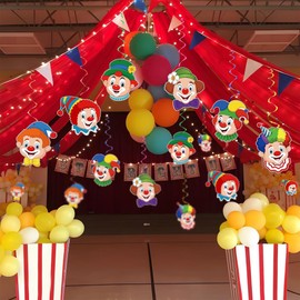 Wenyue Pack of 12 Clown Garland Carnival, Clown with Clown Motif Carnival Streamers, Spiral Garlands, for Ceiling Hangers, Clown Garland Decoration, Carnival, Clown Decoration for Carnival, Fancy