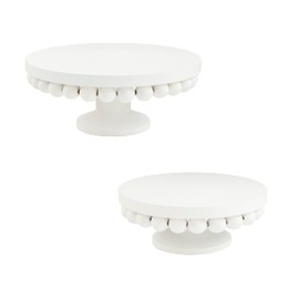Mud Pie White Beaded Pedestal, large 4" x 10" dia