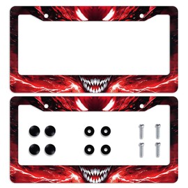 2PCS Anime License Plate Frame Red Lightning Black Cool License Plate Personalise Stainless Steel Metal Car Plates Funny License Plate Frames Decorative for Men Women 12.3" x 6.3"