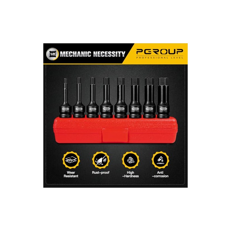 8 PCS 1/2 Inch Drive Allen Impact Socket Set, Metric
