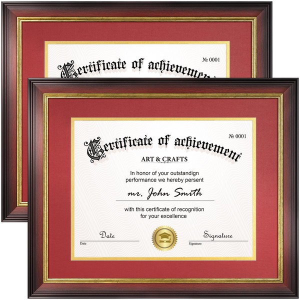 Yaetm Mahogany 11x14 Diploma Frame with Red Mat for 8.5x11