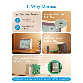 Meross Matte 10-in-1 Smart Thermometer Hygrometer (Hub Required) - Indoor Weather Station WiFi with LCD Display, Smart Home Automation, Compatible with Apple HomeKit, Alexa & Google Home