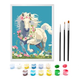 Zimrobin Painting by Numbers from 5 6 7 Years Girls and Boys, Painting by Numbers for Children with Frame, 3 Brushes and Acrylic Paints, 18 x 24 cm (Pony in Flowers)