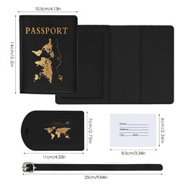 KEUGT Passport Covers,2 Luggage Tags and 2 Passport Cover,PU Leather Passport Holder,Passport Case,ID Identifier Bag,Travel Suitcase Tag for Mr Mrs Passport,Credit Cards,Boarding Passes(Purple,Black)