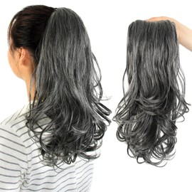 KAVSORAPI 16 Inch Curly Ponytail Hair Extension - Drawstring Synthetic Hairpiece for Women & Girls, Natural Looking Fake Ponytail for Easy Styling, Voluminous Curly Hair (Salt and Pepper)