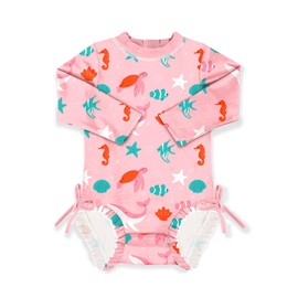 BesserBay Baby Girls' Cute Rash Guard One-Piece UPF 50+ Long Sleeve Swimsuits 0-36 Months, Sea creatures