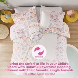Urban Habitat Kids Twin Comforter Set, Favorite Jungle Animals Fun Safari Adventures Print, BCI Cotton Comforter, All Seasons Down Alternative Bedding, Sham & Pillow, Lulu, Twin Purple 3 Piece