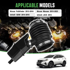 Forccord Engine Air Intake Hose Fits For 2015-24 Nissan Murano, 2013-16 Pathfinder, 2014-16 Infiniti, 2013 QX60 JX35 Replacement Air Mass Meter Boot Automotive 165763JA0A 004B A27624 16576-3JA0A