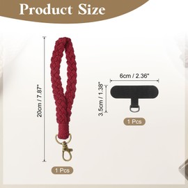 PATIKIL Boho Macrame Keychain, Handmade Wristlet Bracelet Keychain Keyring Holder Key Wrist Lanyard Phone Wrist Strap with T-shaped Pad for Women Girls, Red