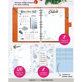 molekaus Recipe Book ，Blank Recipe Book to Write in Your Own Recipes，Recipe Notebook for Family Cooking， Removable Hardcover 7" x 10"Recipe Journal with 160 Pages - Brown