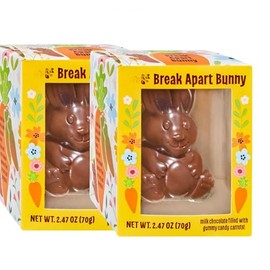 Break Apart Bunny Easter ChocolateBunnies(milk chocolate bunny filled with carrot-shaped gummy candies 2.47oz pack of 2
