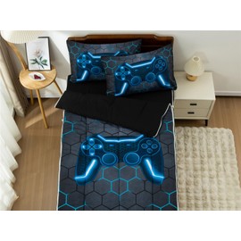 NTBED Gamer Printed Zipper Bedding Sets Twin for Kids Boys Lightweight Microfiber Geometric Comforter Set with Fitted Sheet Pillow Covers,Blue