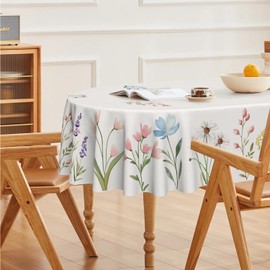 Horaldaily Spring Tablecloth 60×84 Inch Oval, Watercolor Wild Flowers Blooming Floral Washable Seasonal Table Cover for Party Picnic Dinner Decor
