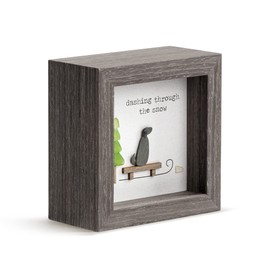 DEMDACO Sharon Nowlan Dashing Through The Snow Woodgrain 4 x 4 Wood and Glass Christmas Shadow Box