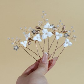 Handmade Pearl Bridal Wedding Hair Pins 5Pcs White Floral Crystal Bridal Hair Accessories for Women Brides Bridesmaid