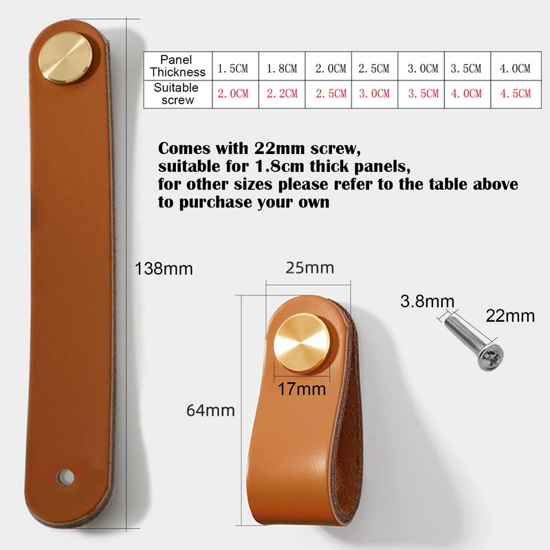 Pack of 4 Leather Furniture Handles Genuine Leather and Copper
