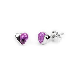 925 Sterling Silver and Amethyst Miniature Heart Stud Earrings, Heart Jewellery, Minimal Earrings, Gift for Her