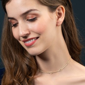 namana Gold Choker Necklaces for Women and Girls, Elegant Gold Necklace for Women in Heart Design with Cubic Zirconia Stones, Gold Jewellery Gifts, Sterling Silver, Cubic Zirconia