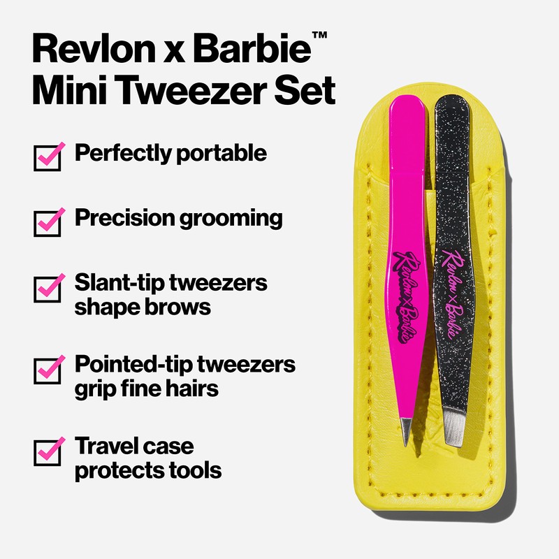 Revlon x Barbie Mini Tweezer Set, Stainless Steel Hair Removal