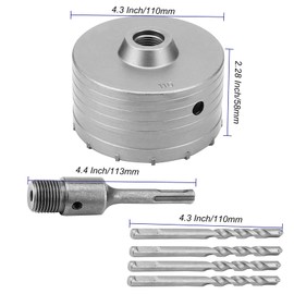 MUKCHAP 110 mm 4.3 Inch Concrete Hole Saw with 113mm SDS Plus Shank Connecting Rod for Wall, Brick