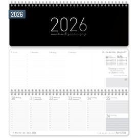Häfft® Weekly Desk Calendar 2026 Landscape "Black Edition" 1 Week 2 Pages, Desk Calendar with Sayings, Weekly Calendar 29.7 x 11.6 cm - Sustainable and Climate Friendly