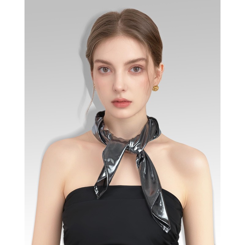 JENSVOIR Head Scarf for Women - Glossy Silver Metallic Shiny