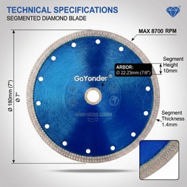 GoYonder Super Thin 7" Grinder Blades Tile Blade, Diamond Saw Blade for Cutting Porcelain Tiles Granite, 180mm Tile Cutting Blade for Angle Grinder
