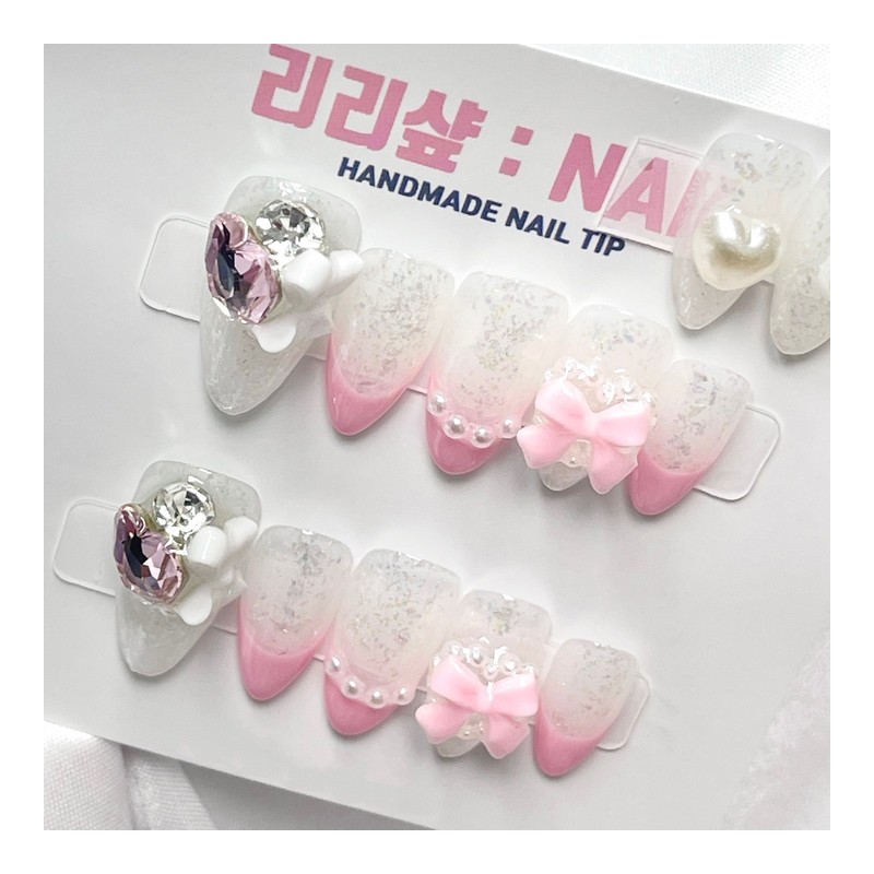 Pink Princess' Dignity Handmade Nail Tips - Stiletto / 핑크