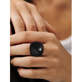 Simple Dome Statement Ring for Women,Black Thumb Rings Minimalist Signet Ring, Size 11