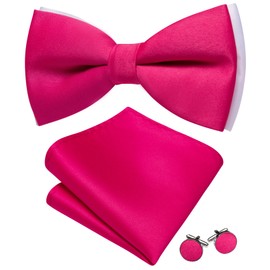 Barry.Wang - Pajaritas de moño para hombre, color sólido, con diseño de esmoquin y gemelos de pañuelo, para bodas, fiestas, Color sólido rosa rosa, Talla única