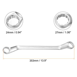 sourcing map 2pcs Offset Extra Long Box End Wrench 24 x 27 mm Metric 12 Point 45 Degree Offset Double End Box Ratcheting Wrench CR-V Polished Long Spanner Tools