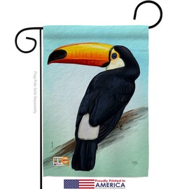 Toco Toucan Garden Flag Set with Stand Animals bird Flamingo Hummingbird Cardinal Peacock Springtime Natural Wildlife Small Decorative Gift Yard House Banner Made In USA 13 X 18.5
