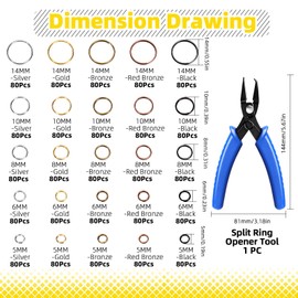 Mardatt 2501Pcs 5mm 6mm 8mm 10mm 14mm Split Jump Rings Set, Multicolor Double Loop Jump Rings and Split Ring Pliers for DIY Necklace Bracelet Craft Making