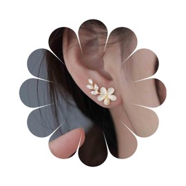 Yheakne Vintage Crystal Flower Ear Climber Earrings Gold Cz Leaf Ear Crawler Earrings Rhinestone Leaf Climber Crawler Earrings Opal Flower Climbing Stud Earrings Jewelry for Women