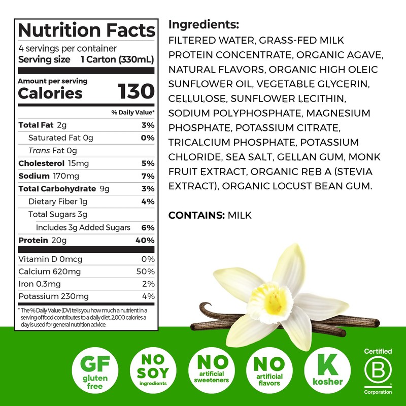 Orgain Clean Protein Shake, Grass Fed Dairy, Vanilla Bean -