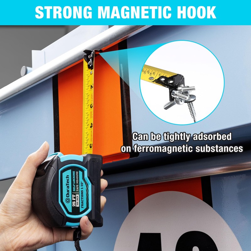 DURATECH 25FT Auto-Lock Tape Measure, Easy Read Magnetic Measuring Tape