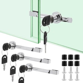 3 pcs Sliding Glass Door Lock Display Case Lock with Key, Security Slide Glass Case Lo-ck with Chrome Finish for Child Proof Safety Cabinet Glass, Keyed Alike Showcase Display