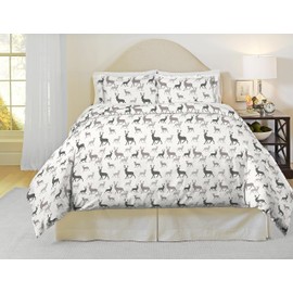 Pointehaven Heavy Weight Flannel Duvet Set, King/California King, Autumn Deer