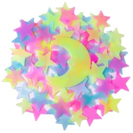 Glow in The Dark Stars Stickers 3D Luminous Star Wall Stickers 100 Pcs Florescent Wall Decals Ceiling Moon Stickers for Bedroom Living Room Decor