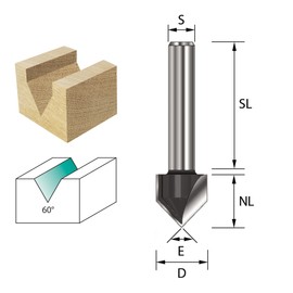 ENT V-Groove-Cutter and Engraving Cutter TC Shank (C) 8 mm, Diameter (A) 32 mm, B 22 mm, E 90°, D 32 mm