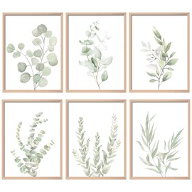 NCYEL Botanical Plant Wall Art Boho Bathroom Decor Wall Art Prints Light Green Eucalyptus Leaf Picture Canvas Wall Art Minimalist Floral Wall Decor for Bedroom Living Room Bathroom Kitchen Unframed