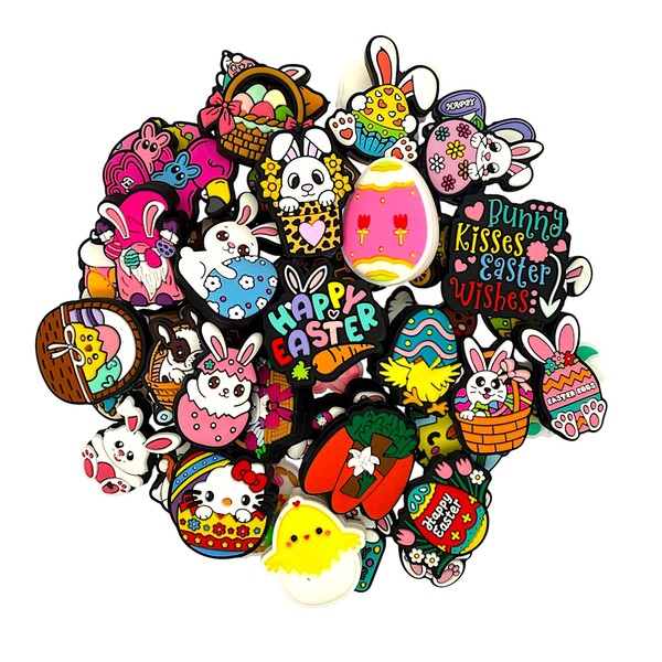 45pcs Different Easter Focal Beads, Rabbit Bunny Carrot Eggs Silicone