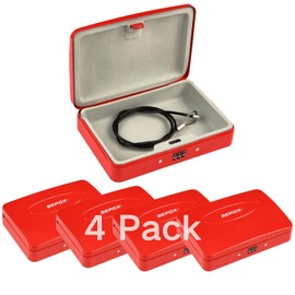 SEPOX® 4Pcs Portable Security Case Lock Box Steel, Personal Travel Safe Storage Cabinet for Small Item, with 3 Ft Cable and Ressetable Combination Lock for Dorm, Car, Sports, Office（Red）